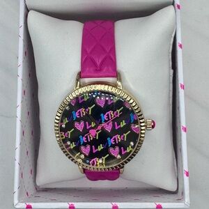 Love Betsy by Betsey Johnson Quilted Strap Heart Logo & Crystals Watch NWOT